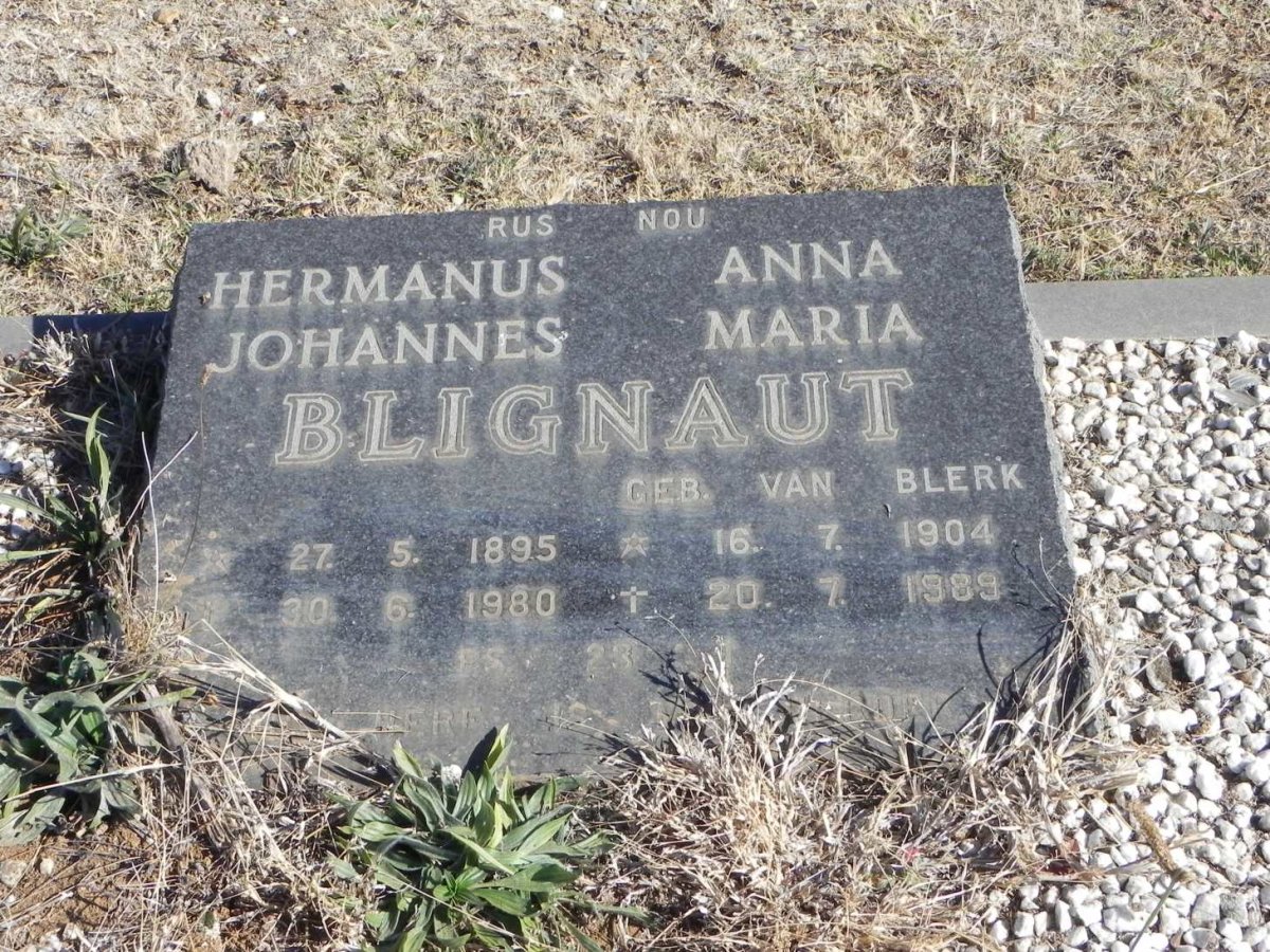 BLIGNAUT Hermanus Johannes 1895-1980 &amp; Anna Maria VAN BLERK 1904-1989