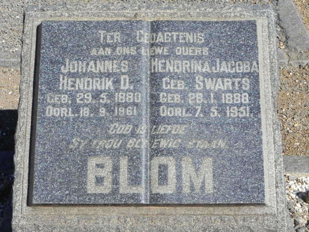 BLOM Johannes Hendrik D. 1880-1961 &amp; Hendrina Jacoba SWARTS 1888-1951