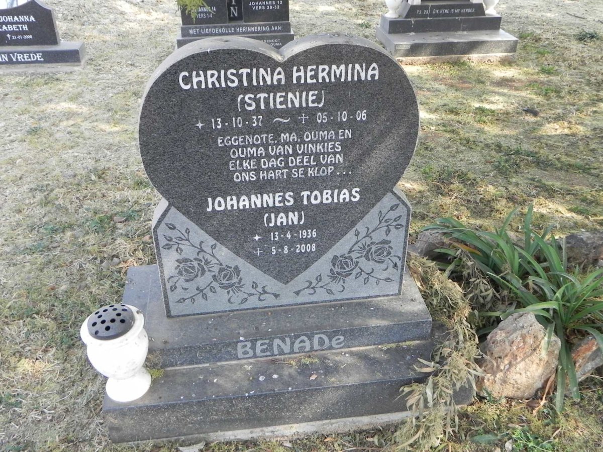 BENADE Johannes Tobias 1936-2008 &amp; Christina Hermina 1937-2006