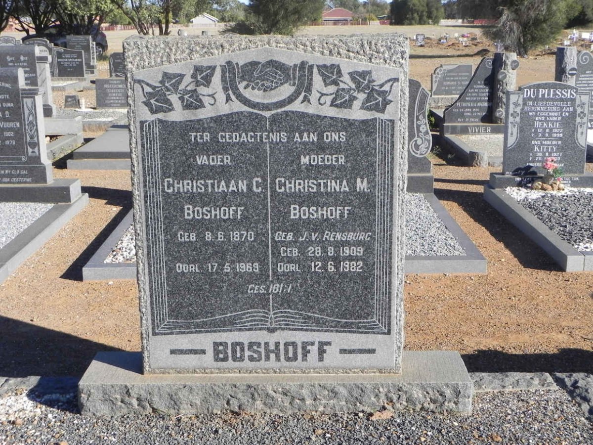 BOSHOFF Christiaan C. 1870-1969 &amp; Christina M. J.V. RENSBURG 1909-1982