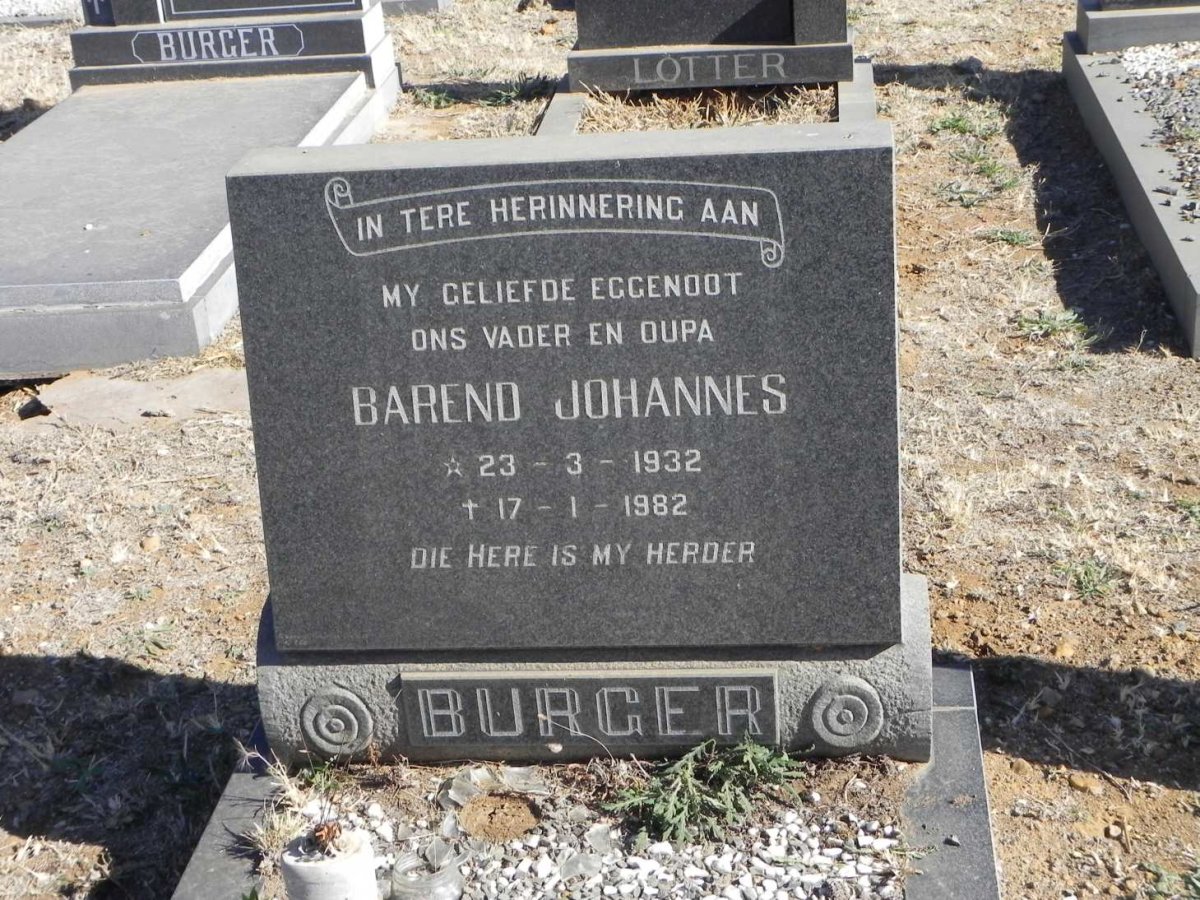 BURGER Barend Johannes 1932-1982
