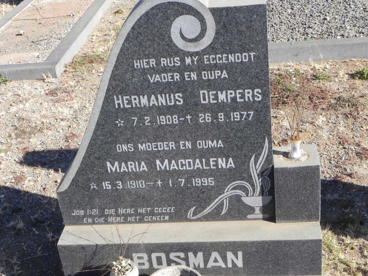 BOSMAN Hermanus Dempers 1908-1977 &amp; Maria Magdalena 1910-1995