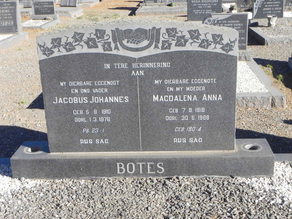 BOTES Jacobus Johannes 1910-1976 &amp; Magdalena Anna 1918-1968