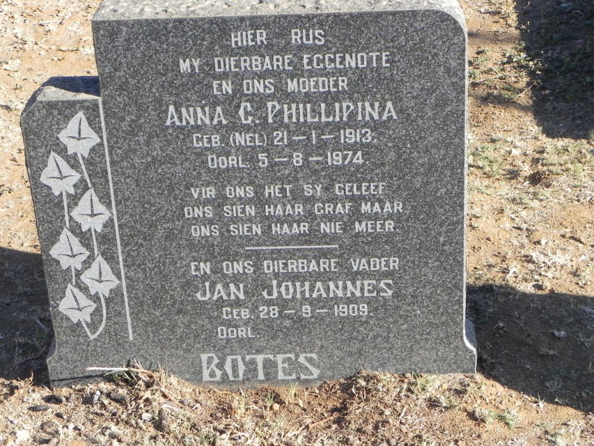 BOTES Jan Johannes 1909- &amp; Anna C. Phillipina NEL 1913-1974