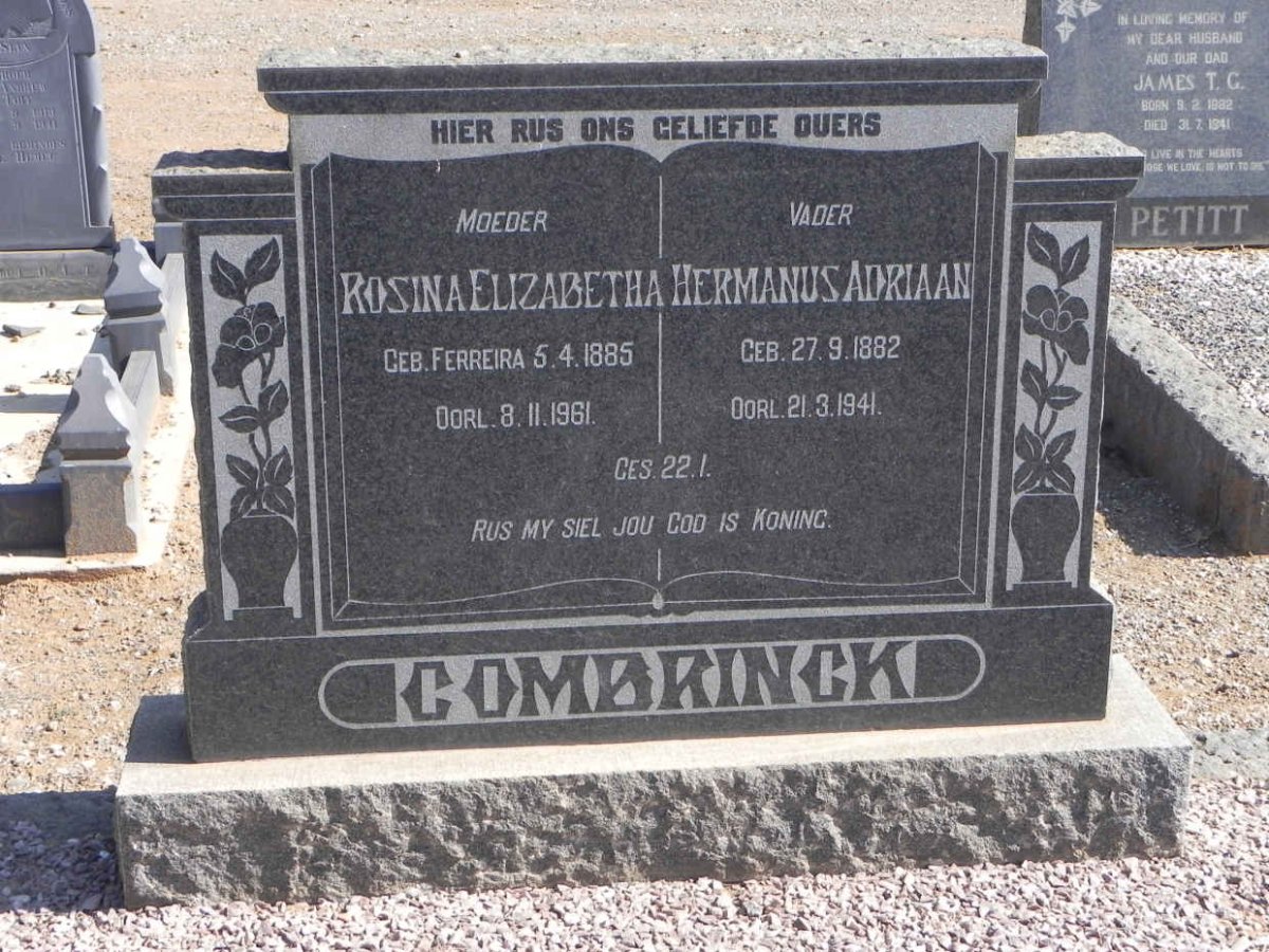 COMBRINCK Hermanus Adriaan 1882-1941 &amp; Rosina Elizabetha FERREIRA 1885-1961
