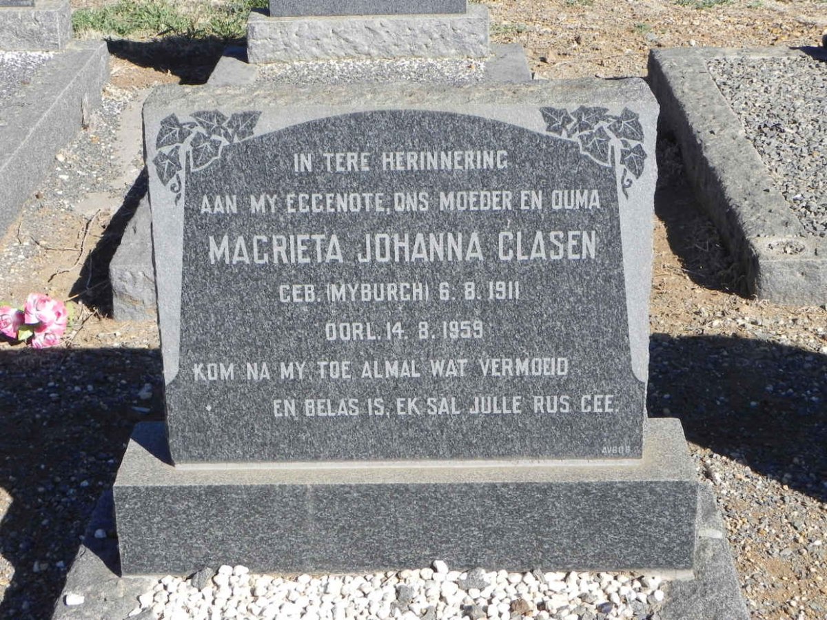 CLASEN Magrieta Johanna nee MYBURGH 1911-1959