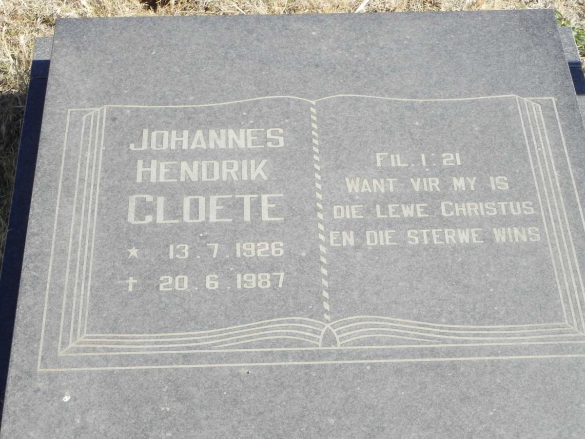 CLOETE Johannes Hendrik 1926-1987