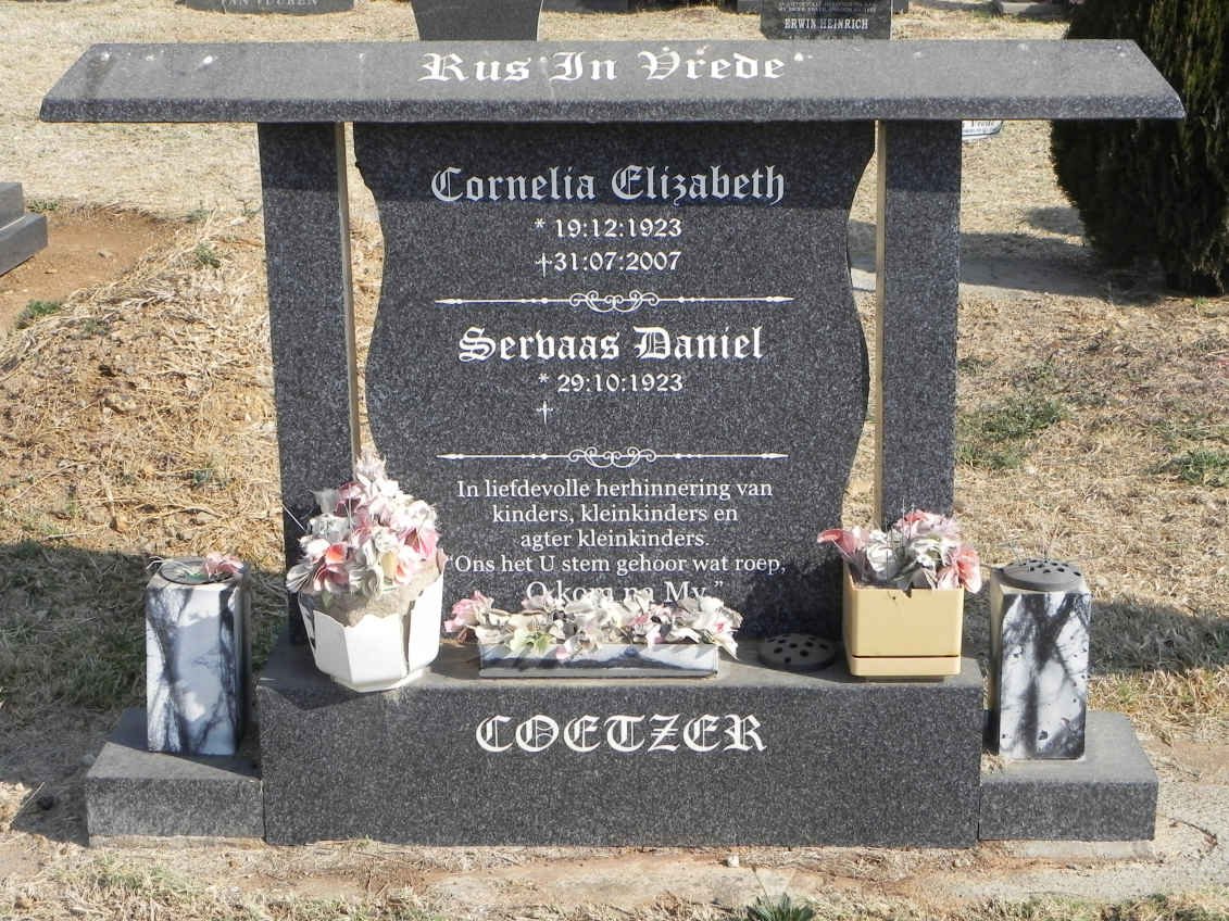 COETZER Servaas Daniel 1923-2016 &amp; Cornelia Elizabeth 1923-2006