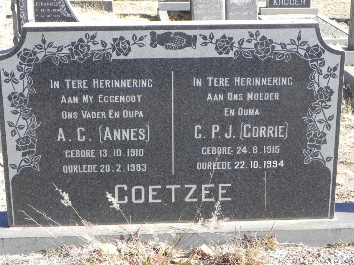 COETZEE A.C. 1910-1983 &amp; C.P.J. 1915-1994 