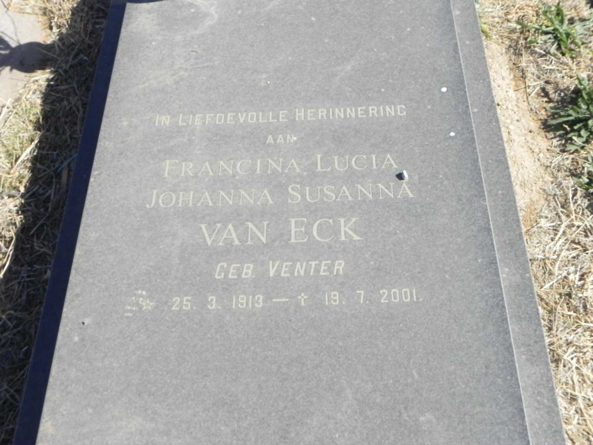 ECK Francina Lucia Johanna Susanna, van nee VENTER 1913-2001
