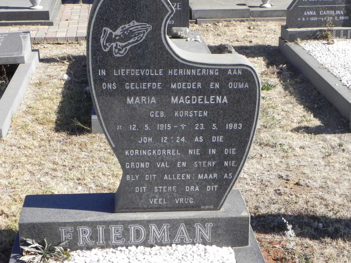 FRIEDMAN Maria Magdalena nee KORSTEN 1915-1983