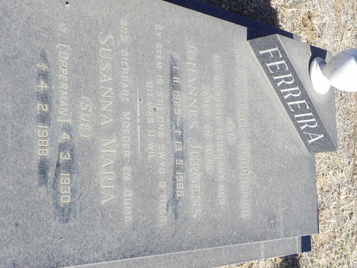 FERREIRA Johannes Jurgens 1925-1985 &amp; Susanna Maria OPPERMAN 1930-1988