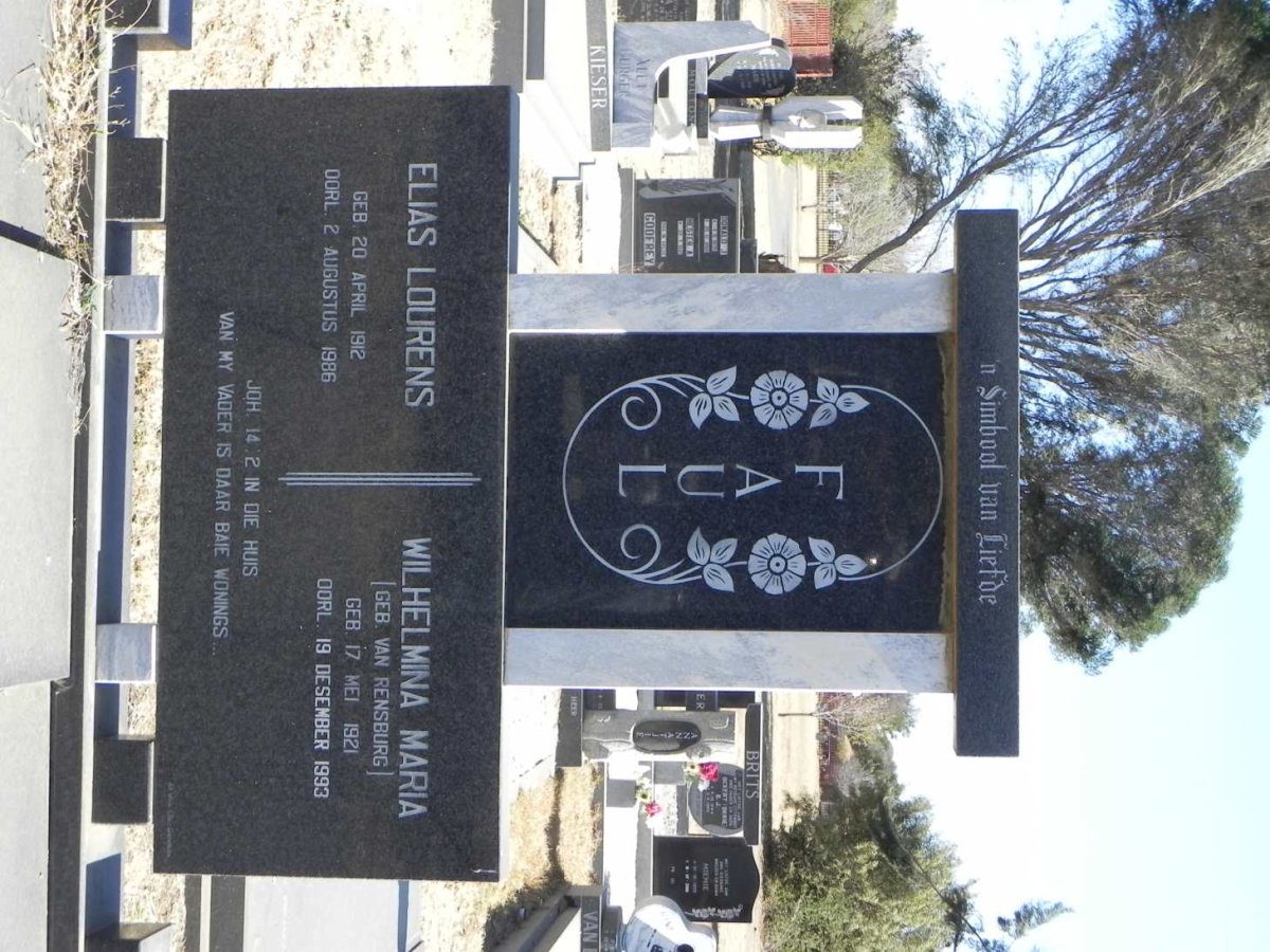 FAUL Elias Lourens 1912-1986 &amp; Wilhelmina Maria VAN RENSBURG 1921-1993