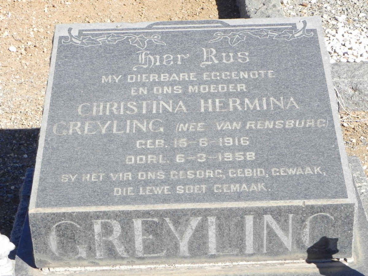 GREYLING Christina Hermina nee VAN RENSBURG 1916-1958