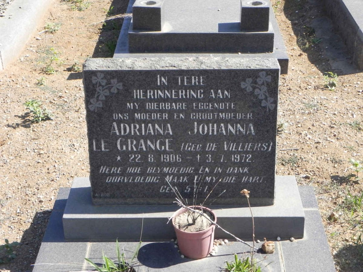 GRANGE Adriana Johanna, le nee DE VILLIERS 1906-1972