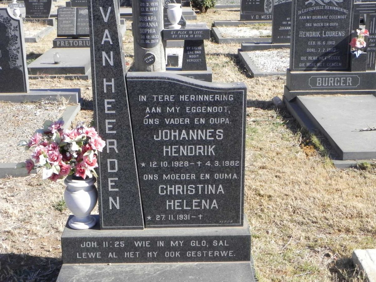 HEERDEN Johannes Hendrik, van 1928-1982 &amp; Christina Helena 1931-