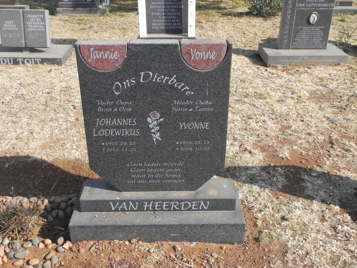 HEERDEN Johannes Lodewikus, van 1955-2010 &amp; Yvonne 1958-2008