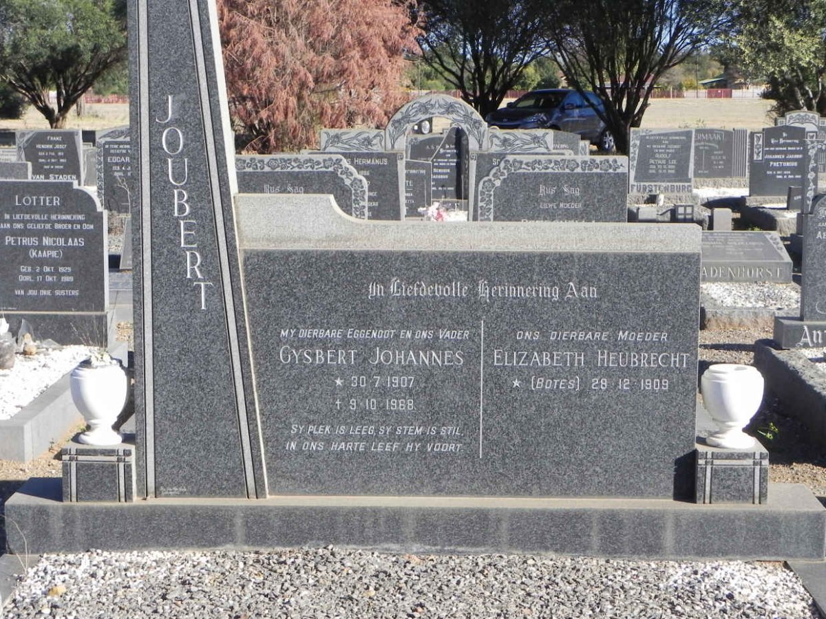 JOUBERT Gysbert Johannes 1907-1968 &amp; Elizabeth Heubrecht BOTES 1909-