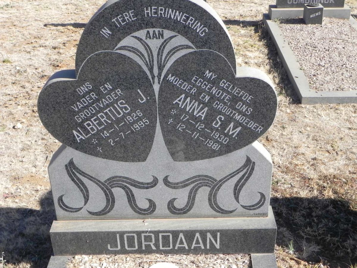 JORDAAN Albertus J. 1926-1995 &amp; Anna S.M. 1930-1981
