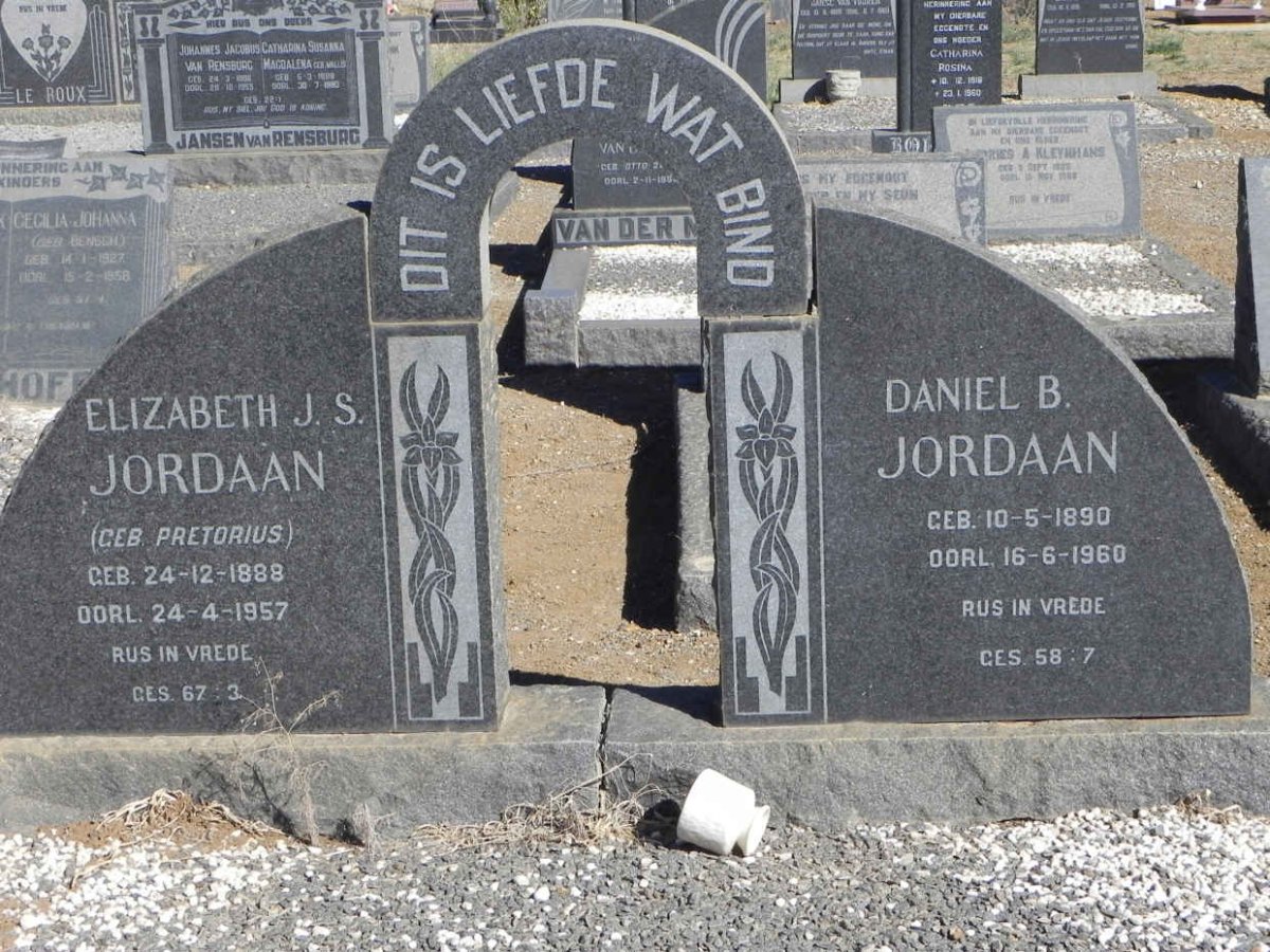 JORDAAN Daniel B. 1890-1960 &amp; Elizabeth J.S. PRETORIUS 1888-1957