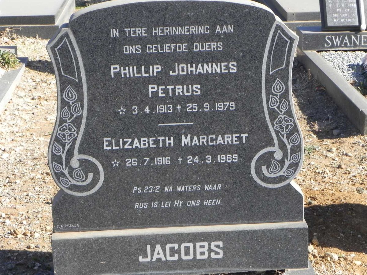 JACOBS Phillip Johannes Petrus 1913-1979 &amp; Elizabeth Margaret 1916-1989