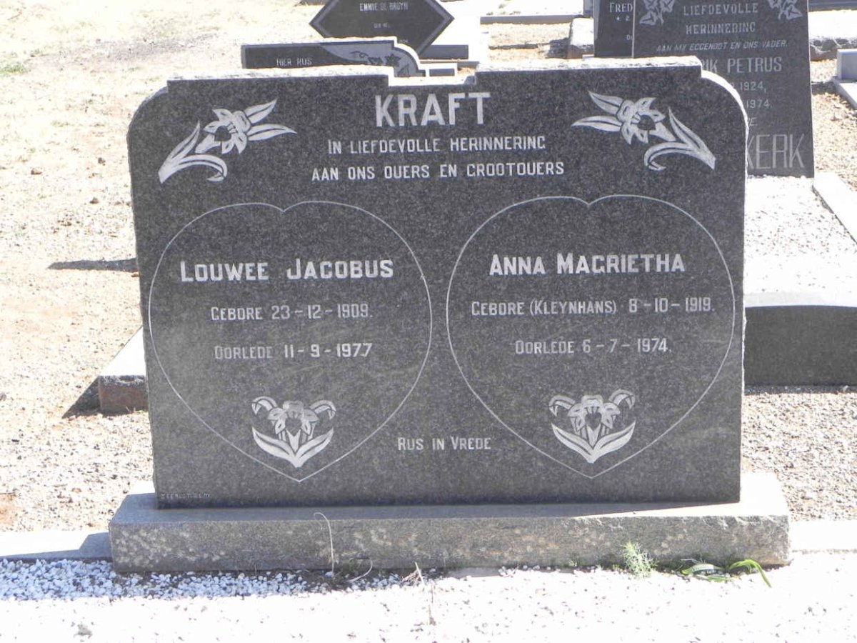 KRAFT Louwee Jacobus 1909-1977 &amp; Anna Magrietha KLEYNHANS 1919-1974