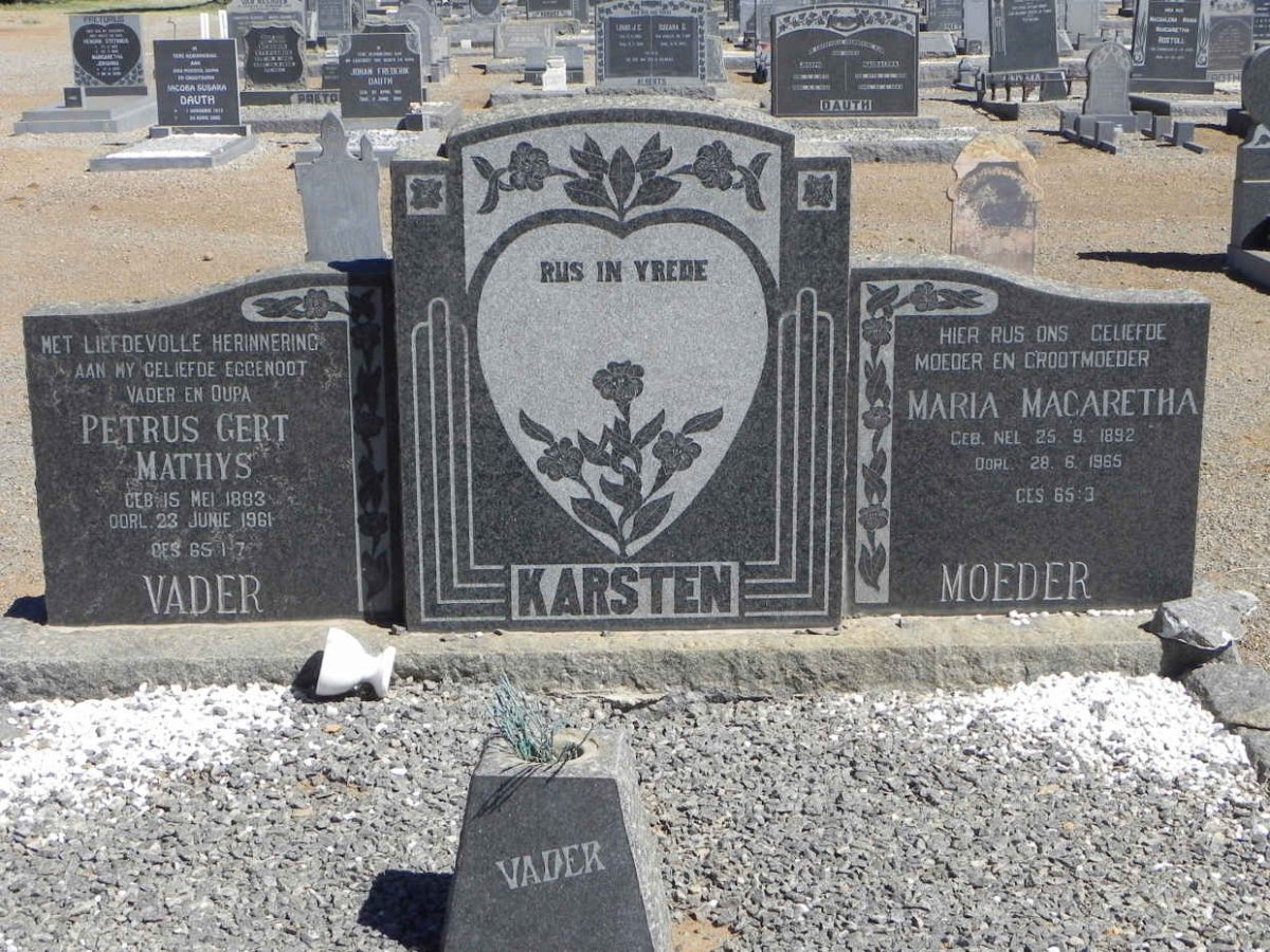 KARSTEN Petrus Gert Mathys 1883-1961 &amp; Maria Magaretha 1892-1965