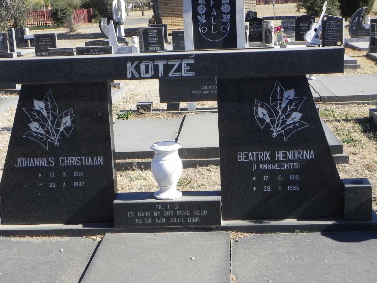 KOTZÉ Johannes Christiaan 1914-1987 &amp; Beatrix Hendrina LAMBRECHTS 1915-1985