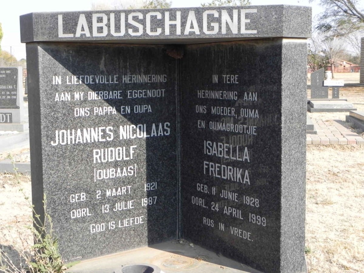 LABUSCHAGNE Johannes Nicolaas Rudolf 1921-1987 &amp; Isabella Fredrika 1928-1999