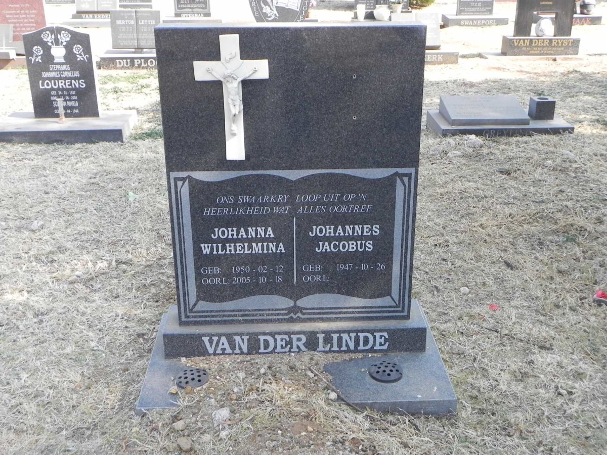 LINDE Johannes Jacobus, van der 1947- &amp; Johanna Wilhelmina 1950-2005