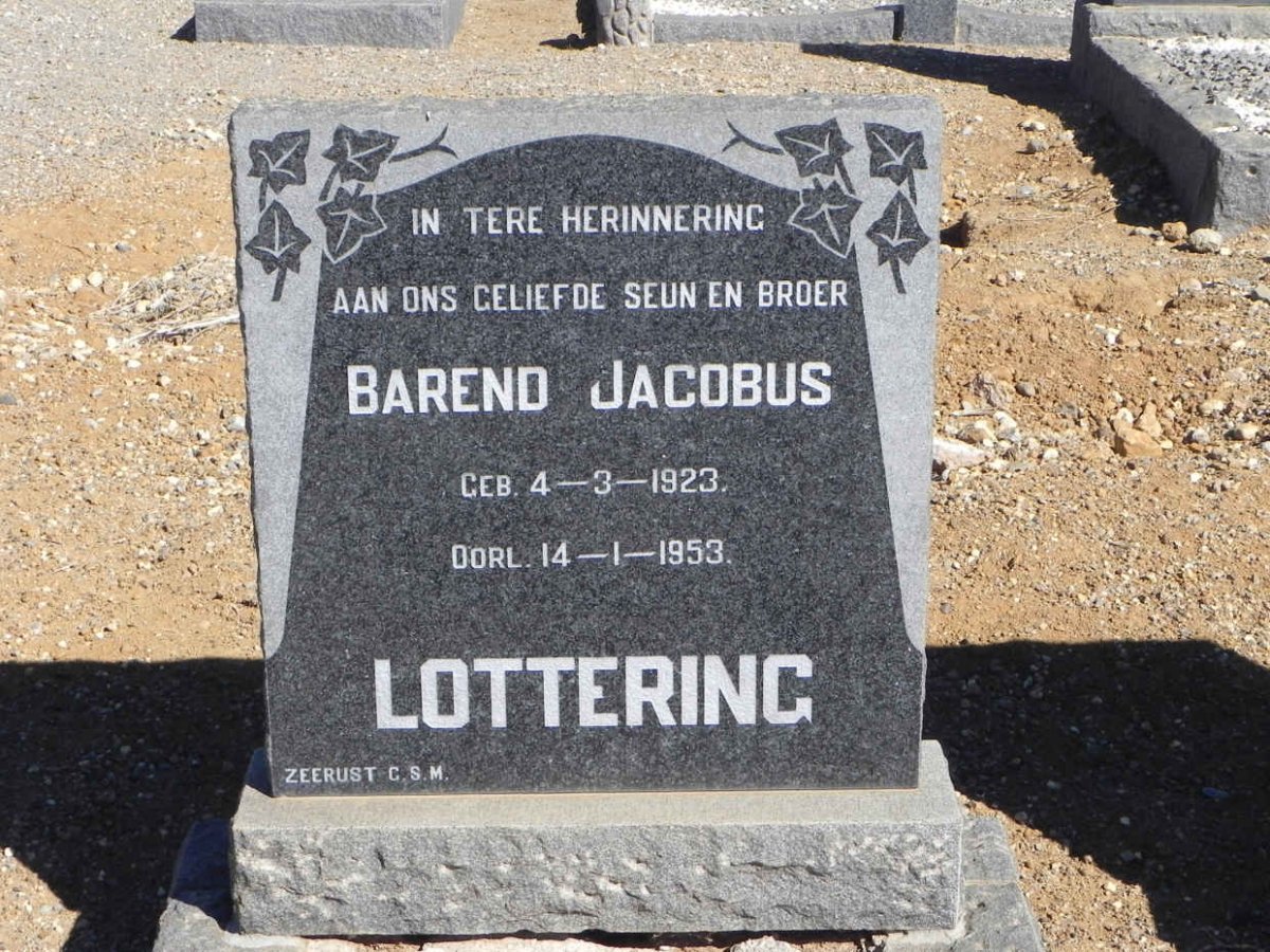 LOTTERING Barend Jacobus 1923-1953