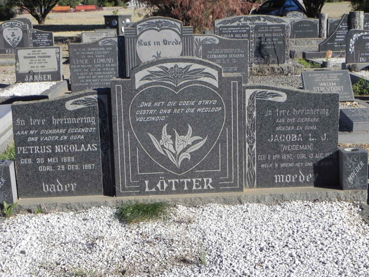 LÖTTER Petrus Nicolaas 1888-1967 &amp; Jacoba L.J. WEIDEMAN 1890-1973