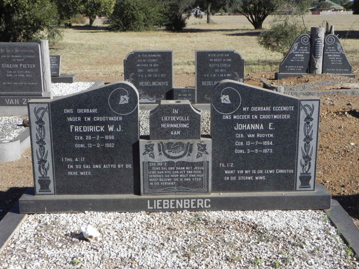 LIEBENBERG Fredirick W.J. 1898-1982 &amp; Johanna E. VAN ROOYEN 1894-1973