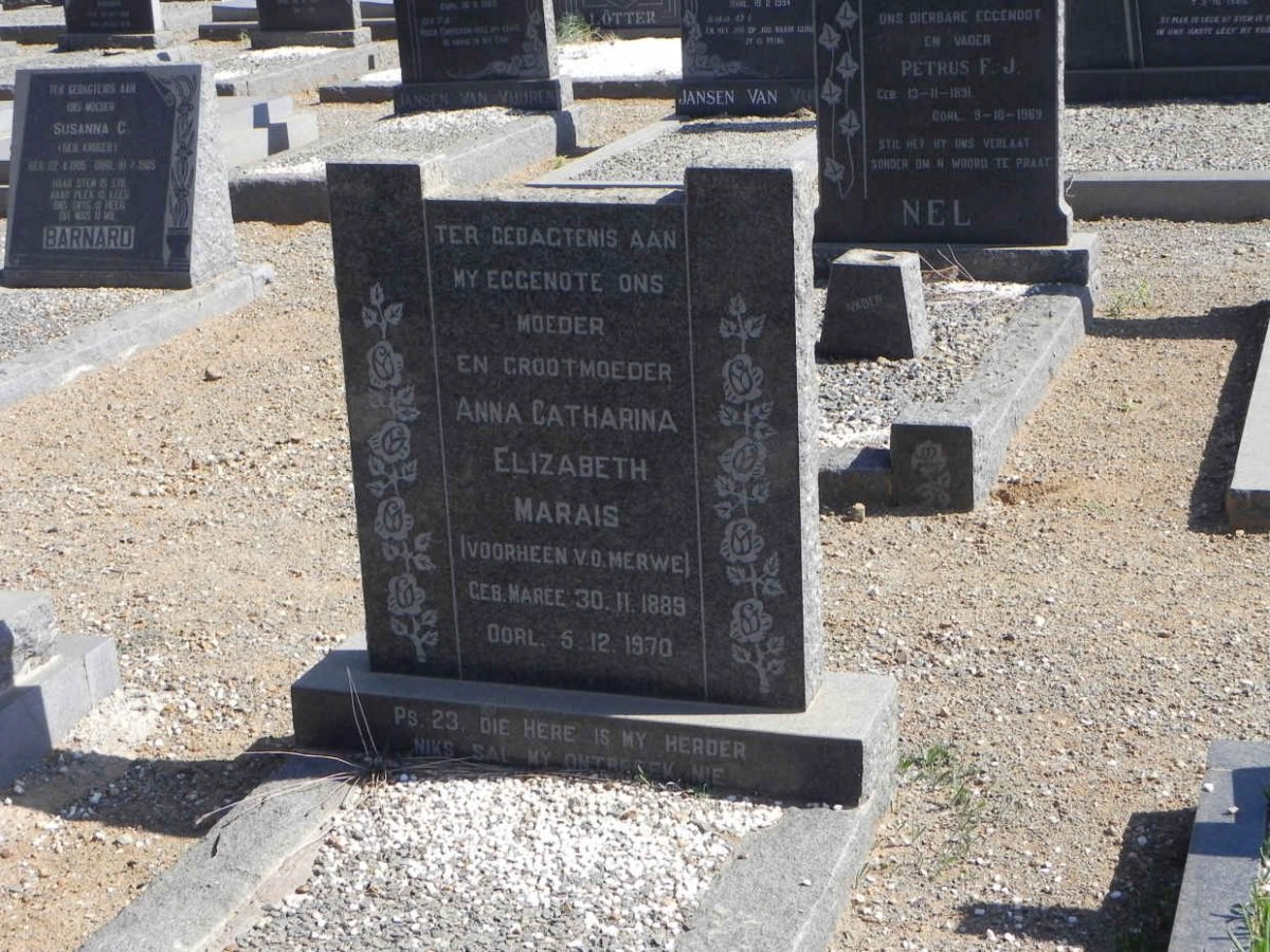 MARAIS Anna Catharina Elizabeth formerly V.D. MERWE nee MAREE 1889-1970