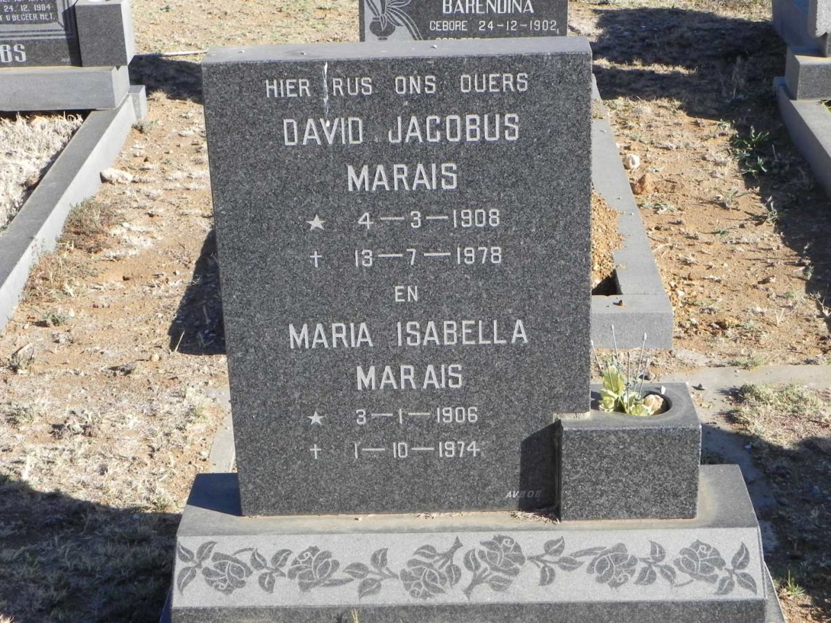 MARAIS David Jacobus 1908-1978 &amp; Maria Isabella 1906-1974