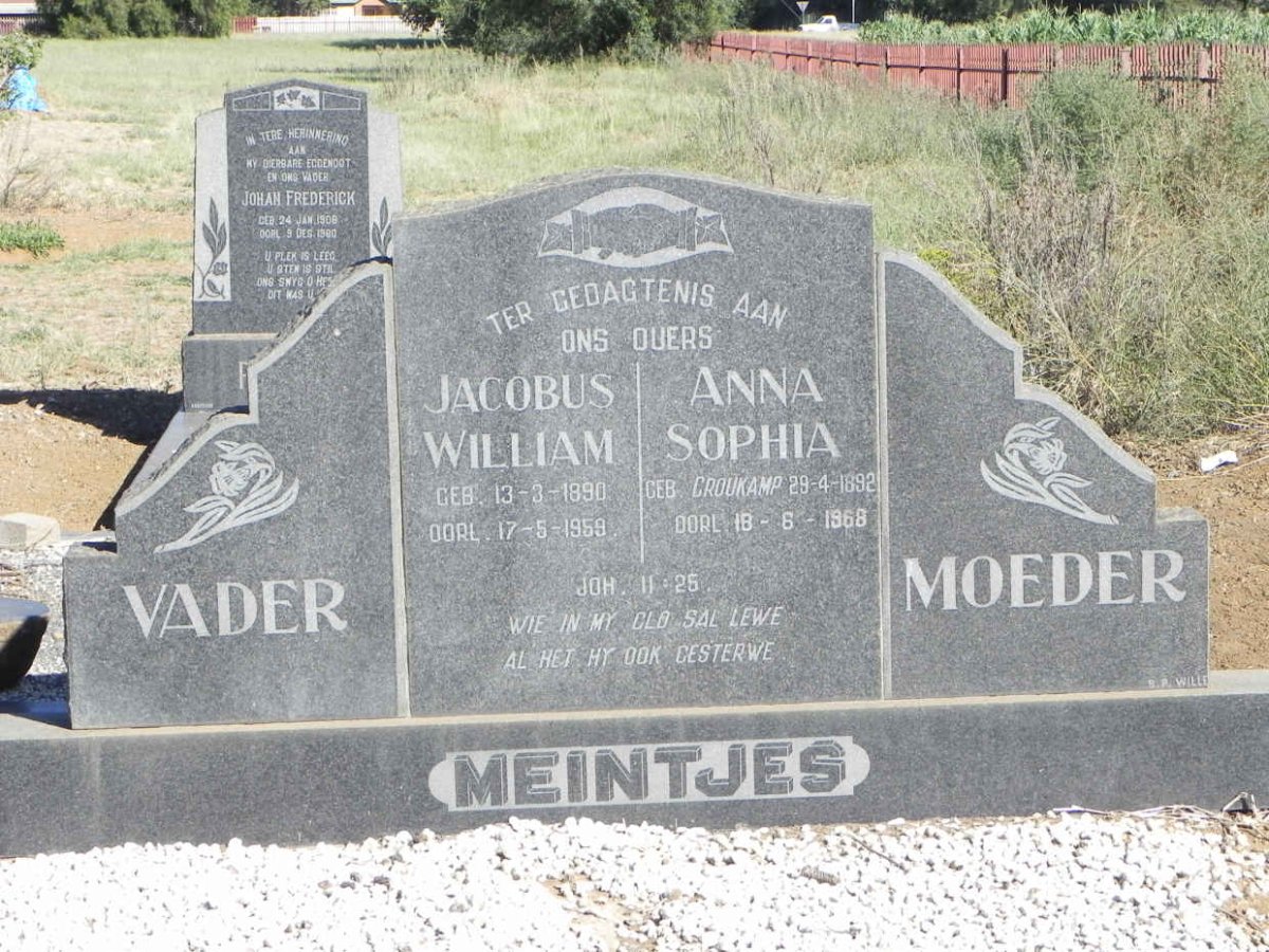 MEINTJES Jacobus William 1890-1959 &amp; Anna Sophia CROUKAMP 1892-1968
