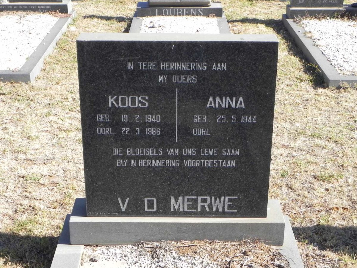 MERWE Koos, v.d. 1940-1986 &amp; Anna 1944-