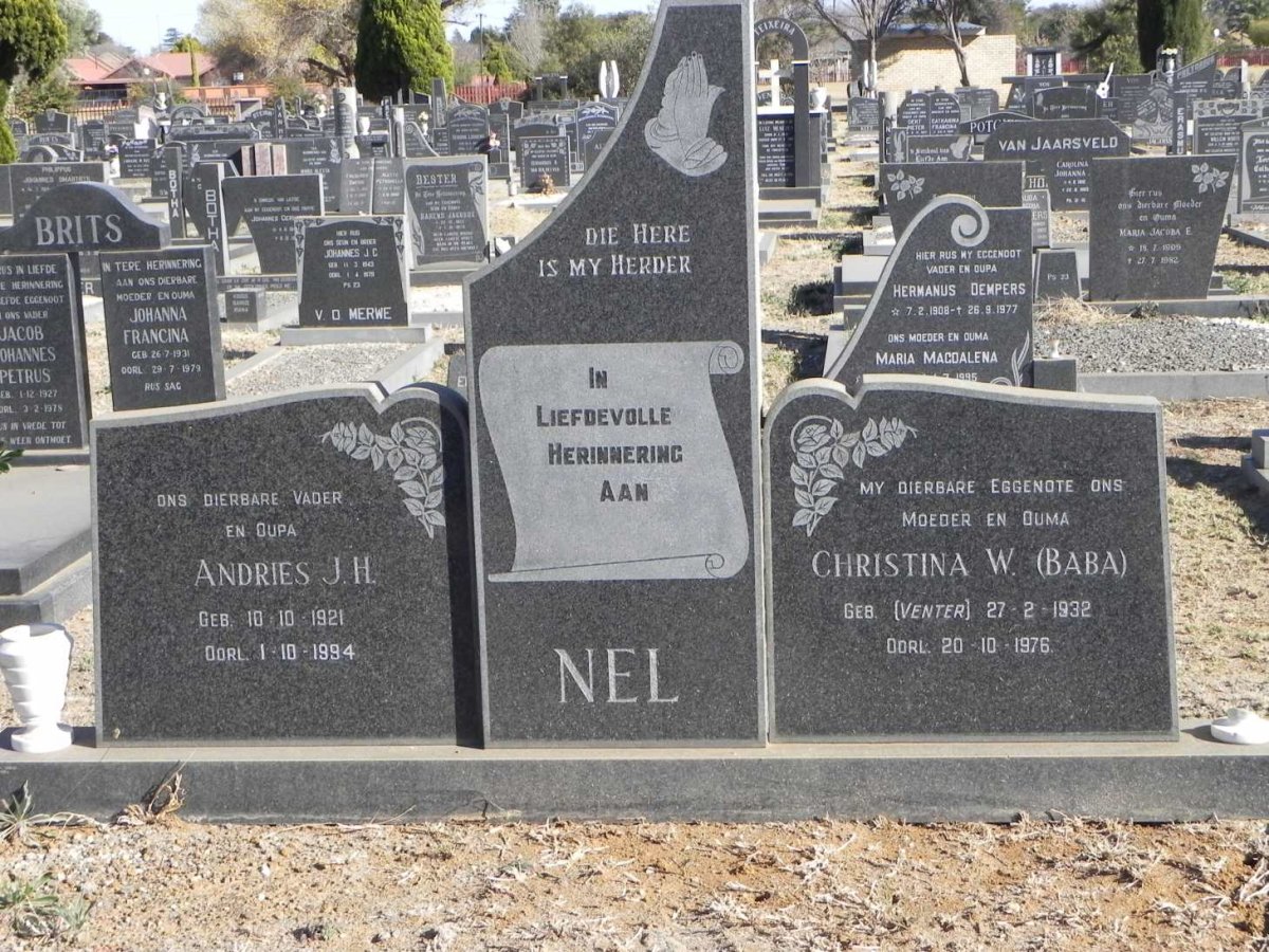NEL Andries J.H. 1921-1994 &amp; Christina W. VENTER 1932-1976