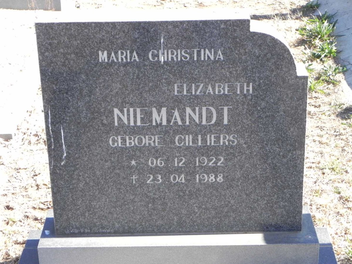 NIEMANDT Maria Christina Elizabeth nee CILLIERS 1922-1988