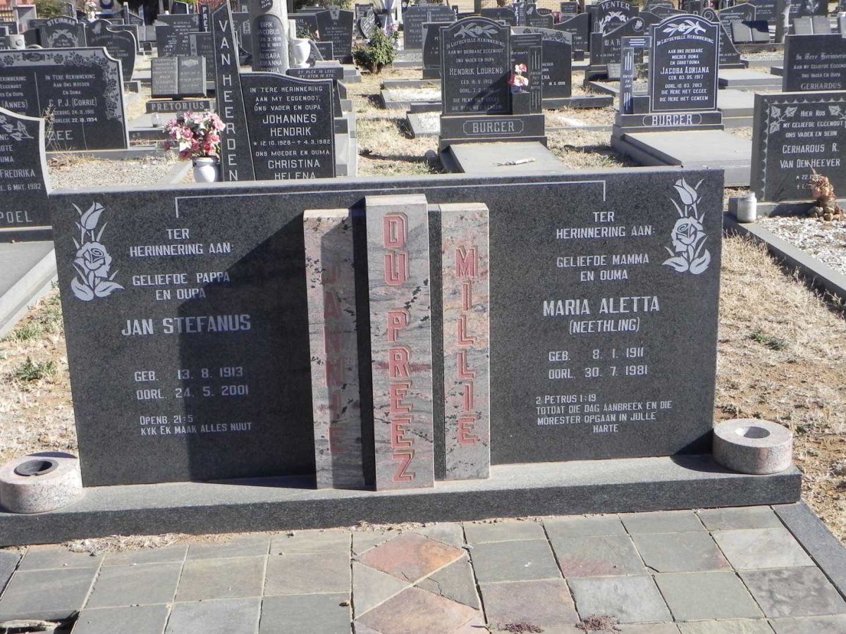 PREEZ Jan Stefanus, du 1913-2001 &amp; Maria Aletta NEETHLING 1911-1981