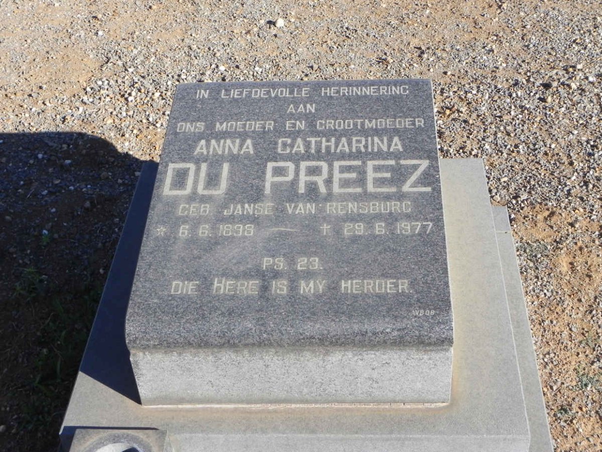 PREEZ Anna Catharina, du nee JANSE VAN RENSBURG 1898-1977