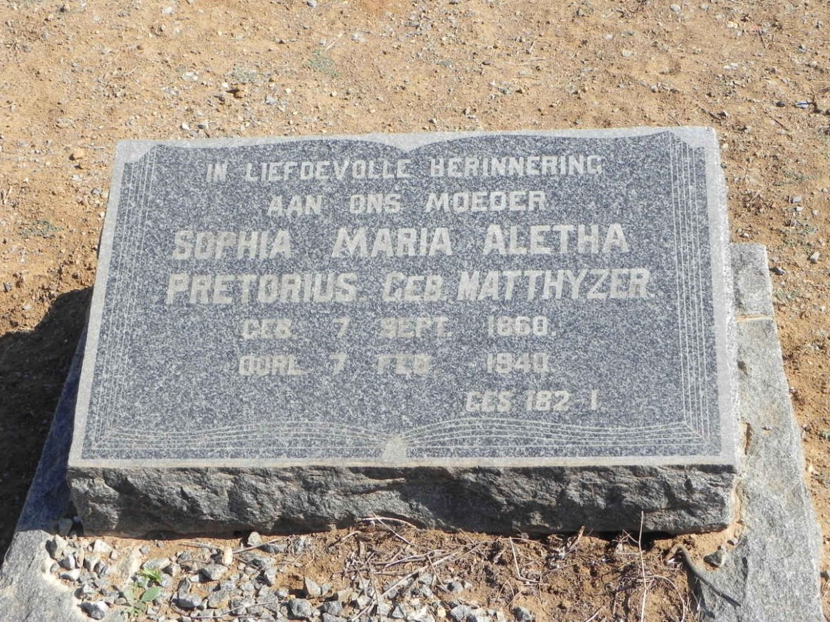 PRETORIUS Sophia Maria Aletha nee MATTHYZER 1860-1940