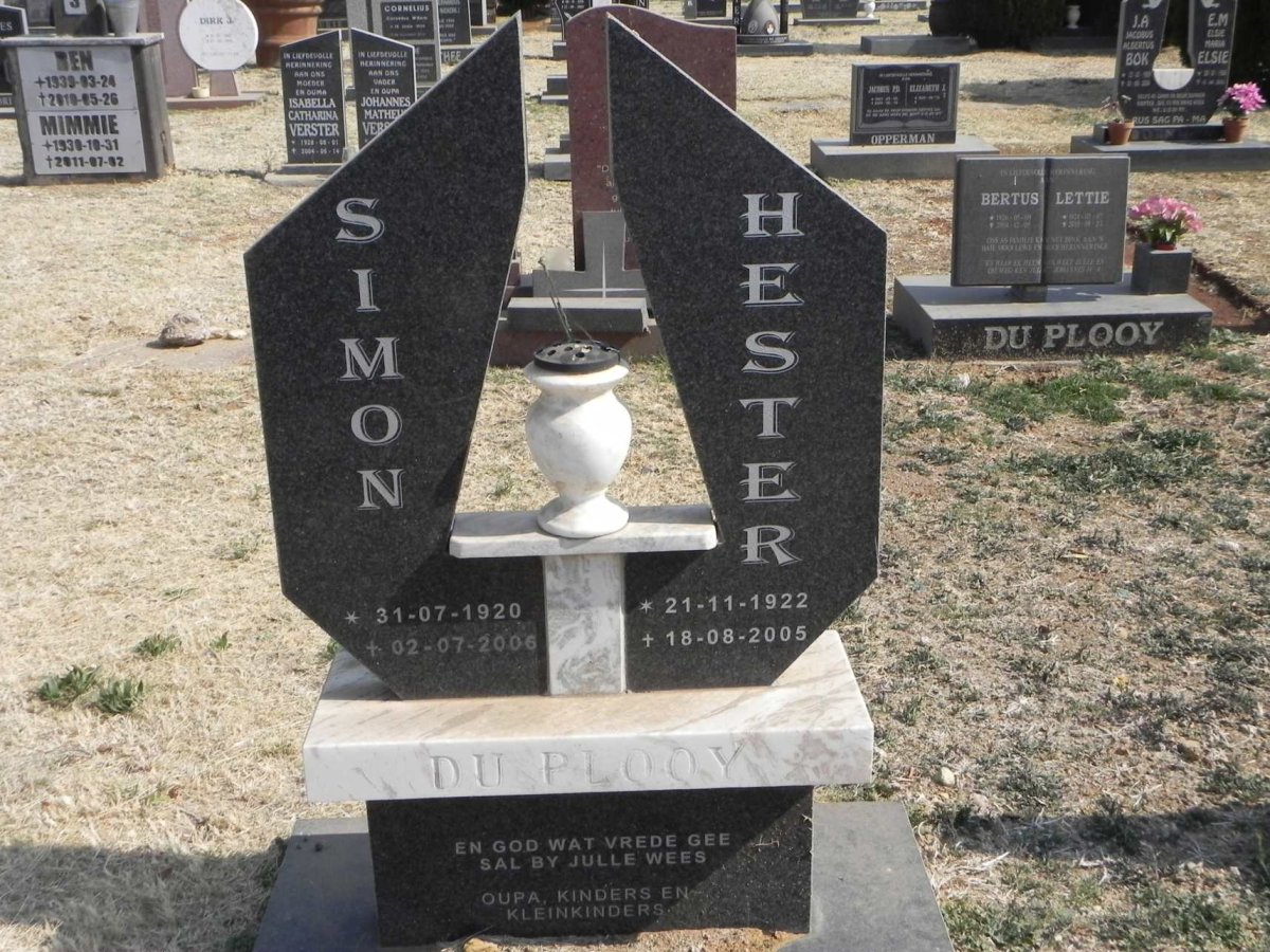 PLOOY Simon, du 1920-2006 &amp; Hester 1922-2005