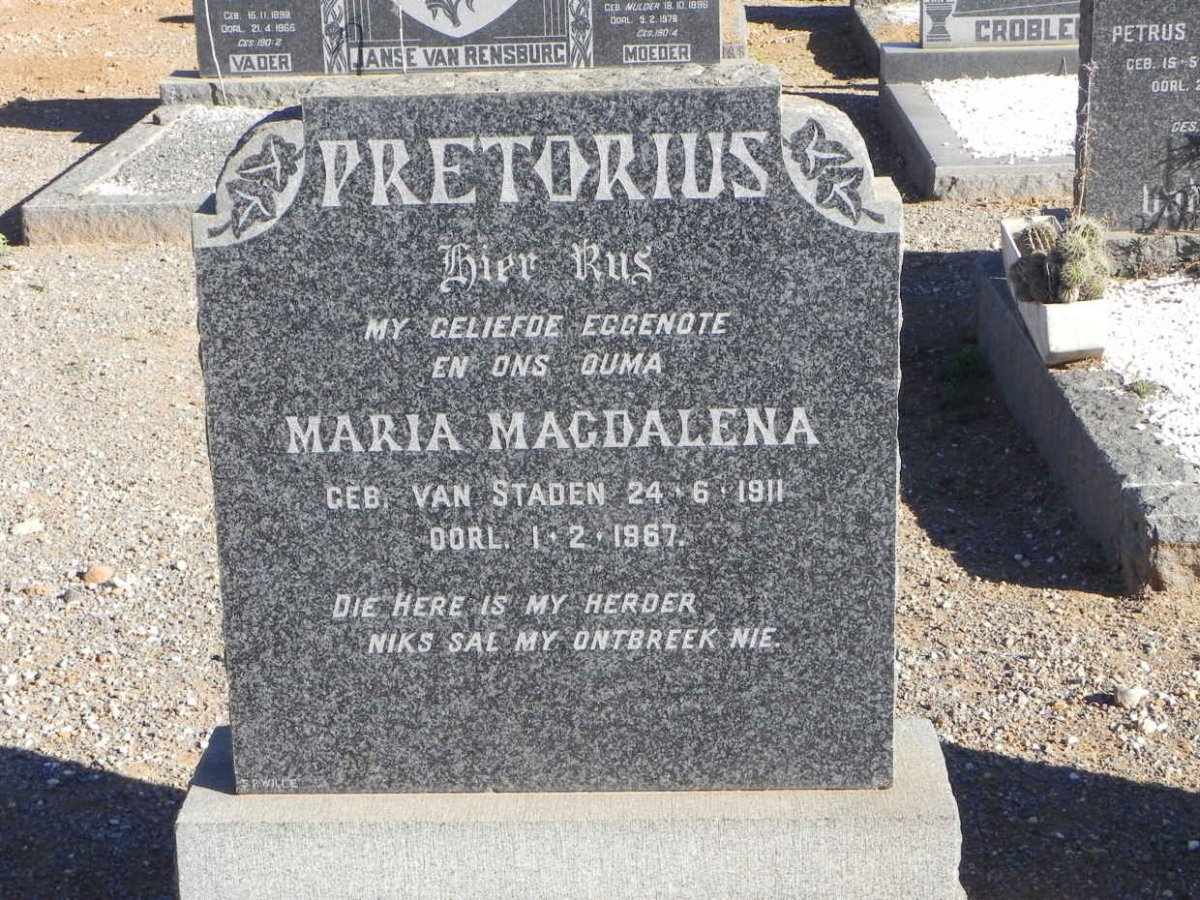 PRETORIUS Maria Magdalena nee VAN STADEN 1911-1967