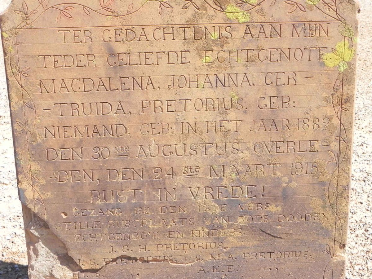 PRETORIUS Magdalena Johanna Gertruida nee NIEMAND 1882-1915