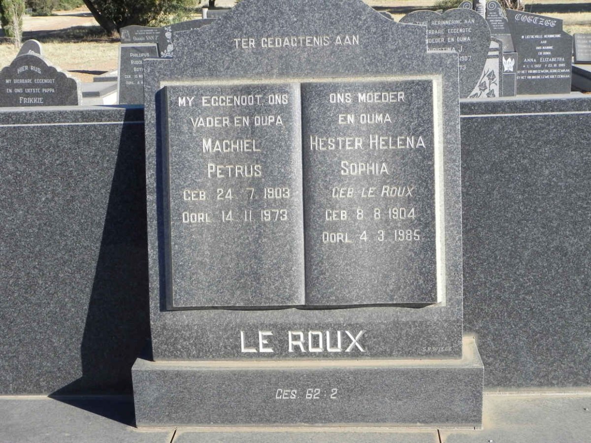 ROUX Machiel Petrus, le 1903-1973 &amp; Hester Helena Sophia LE ROUX 1904-1985