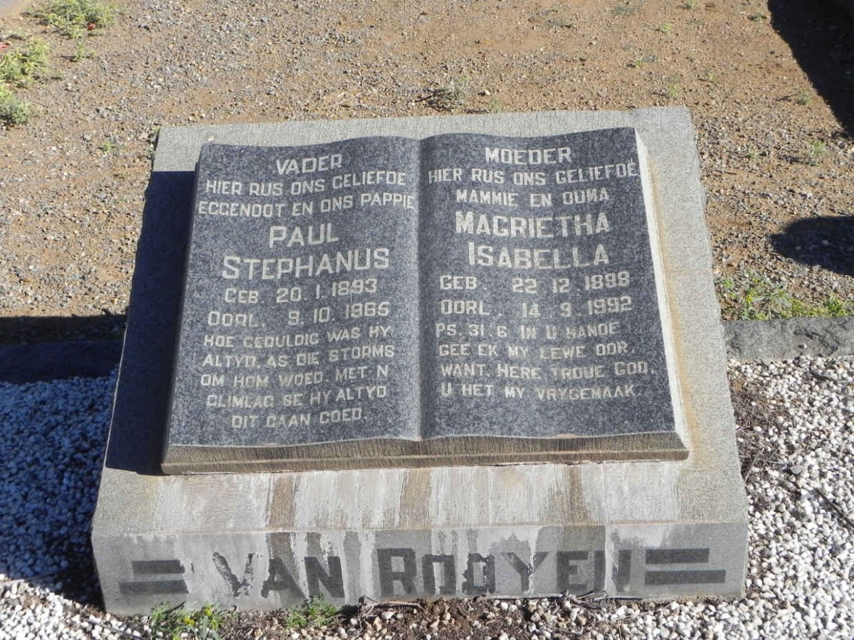 ROOYEN Paul Stephanus, van 1893-1965 &amp; Magrietha Isabella 1898-1992