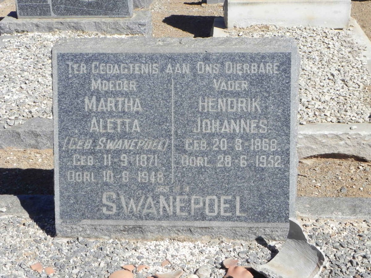 SWANEPOEL Hendrik Johannes 1868-1952 &amp; Martha Aletta SWANEPOEL 1871-1948