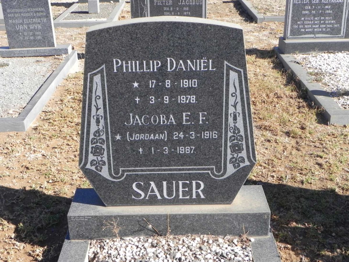 SAUER Phillip Daniël 1910-1978 &amp; Jacoba E.F. JORDAAN 1916-1987