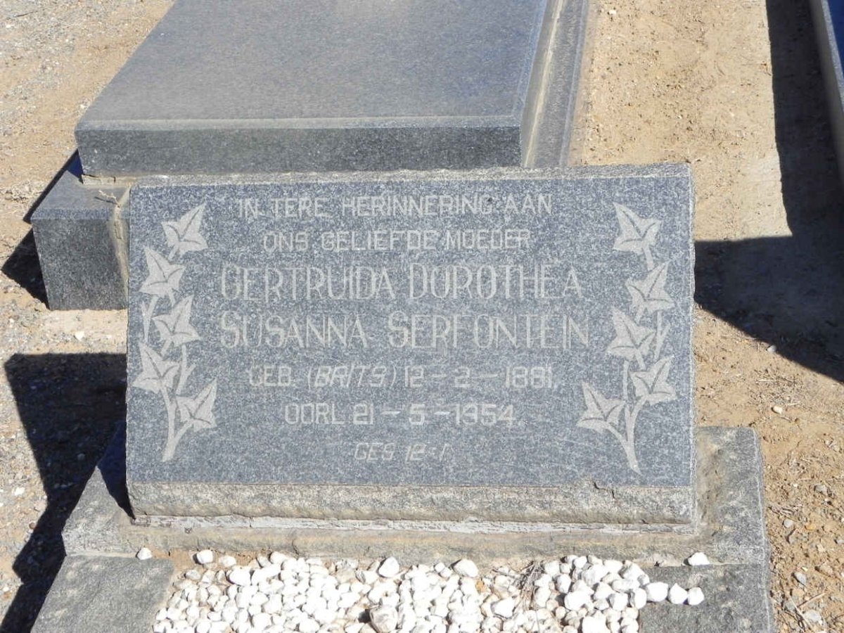 SERFONTEIN Gertruida Dorothea Susanna nee BRITS 1881-1954